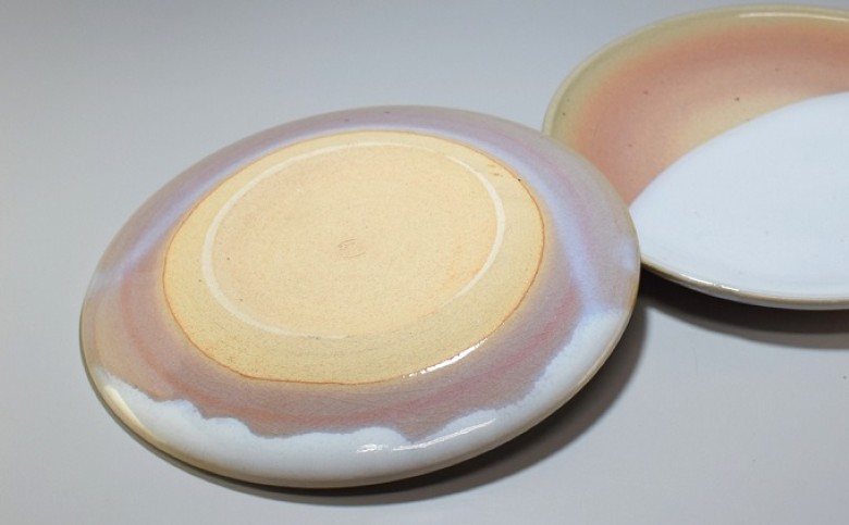 萩焼　掛分け平丸皿　1客｜HG000316