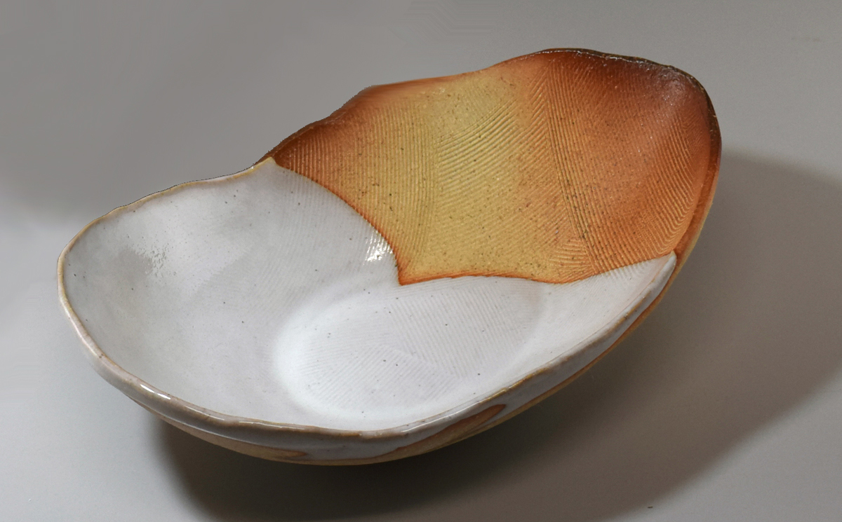 萩焼　楕円掛分深皿 カレー・パスタ皿｜HG000326