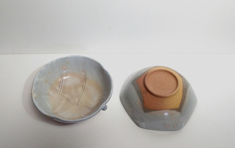 萩焼 鉢 ペア 六角＆木の葉｜HG000992