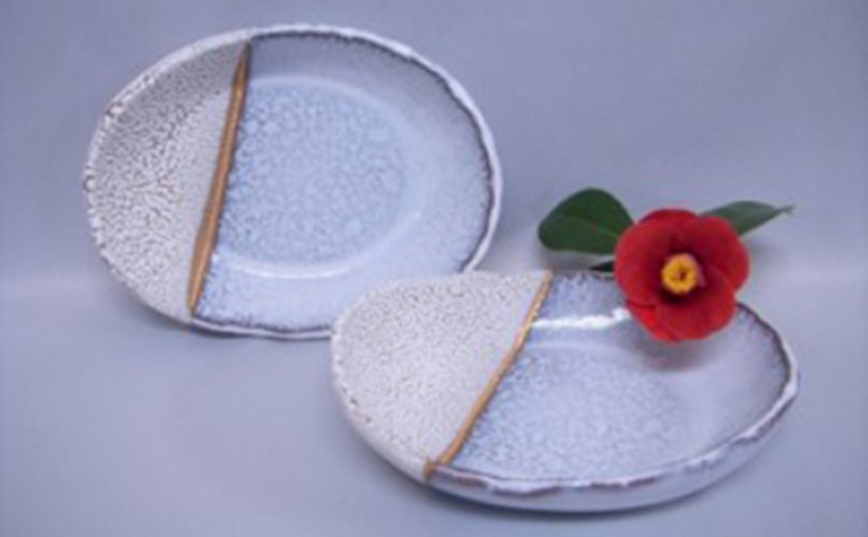 萩焼 掛分金彩楕円皿二枚組｜HG000089