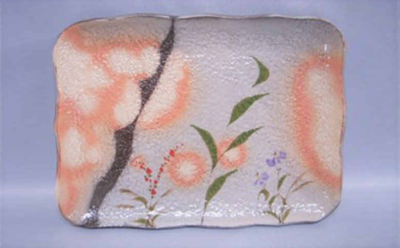 萩焼 草花文板皿｜HG000093