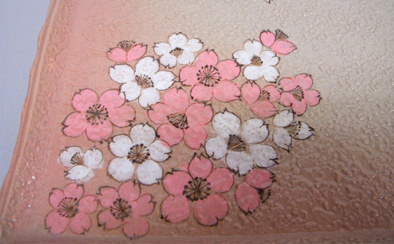 萩焼 桜散し足付角皿(皿立て付き)｜HG000103