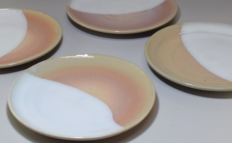 萩焼　掛分け平丸皿　1客｜HG000316