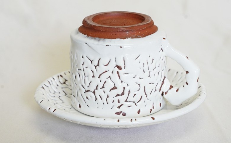 萩焼 梅花皮カップ＆ソーサー「残雪」｜HG000949