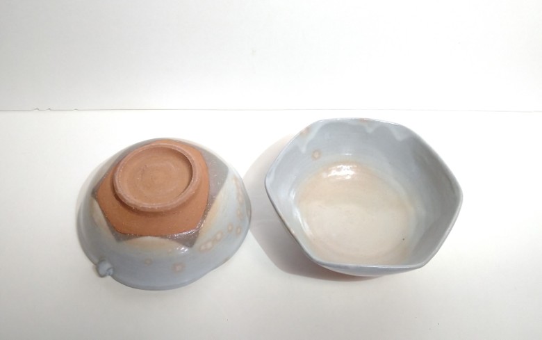 萩焼 鉢 ペア 六角＆木の葉｜HG000992