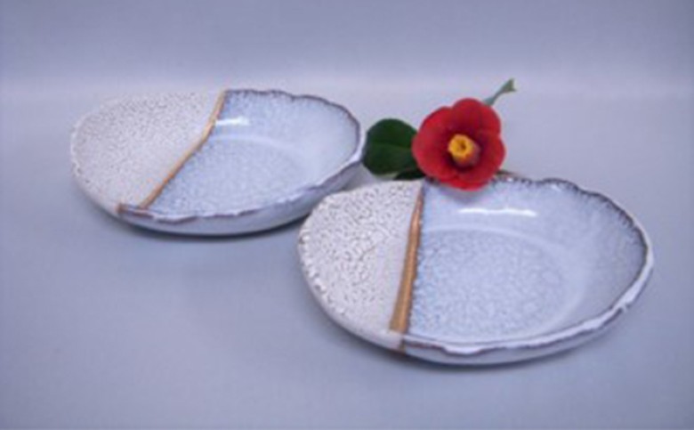 萩焼 掛分金彩楕円皿二枚組｜HG000089