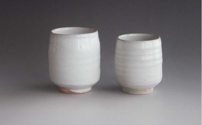 萩焼　8代佳炎作 白萩組湯呑｜HG000608