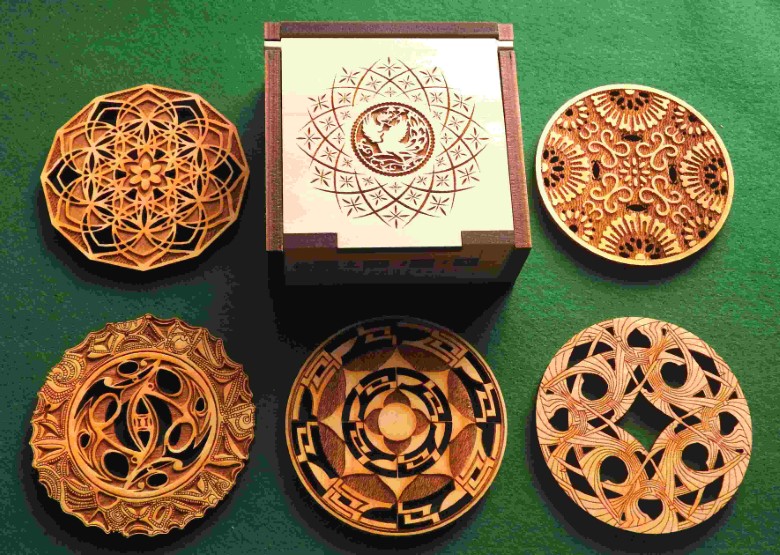 コースター木製 伝統文様 古代編 5枚組 特製ケース入 贈答 雑貨 敷物｜HG000869