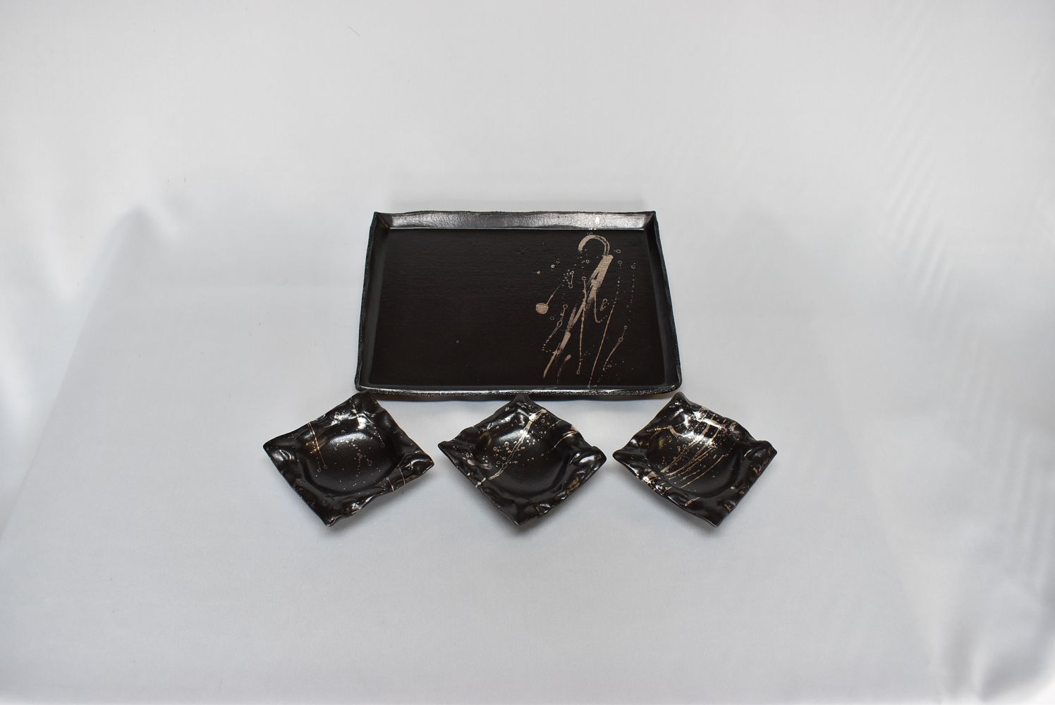 萩焼　銀彩ブラックプレートセット｜HGH00020