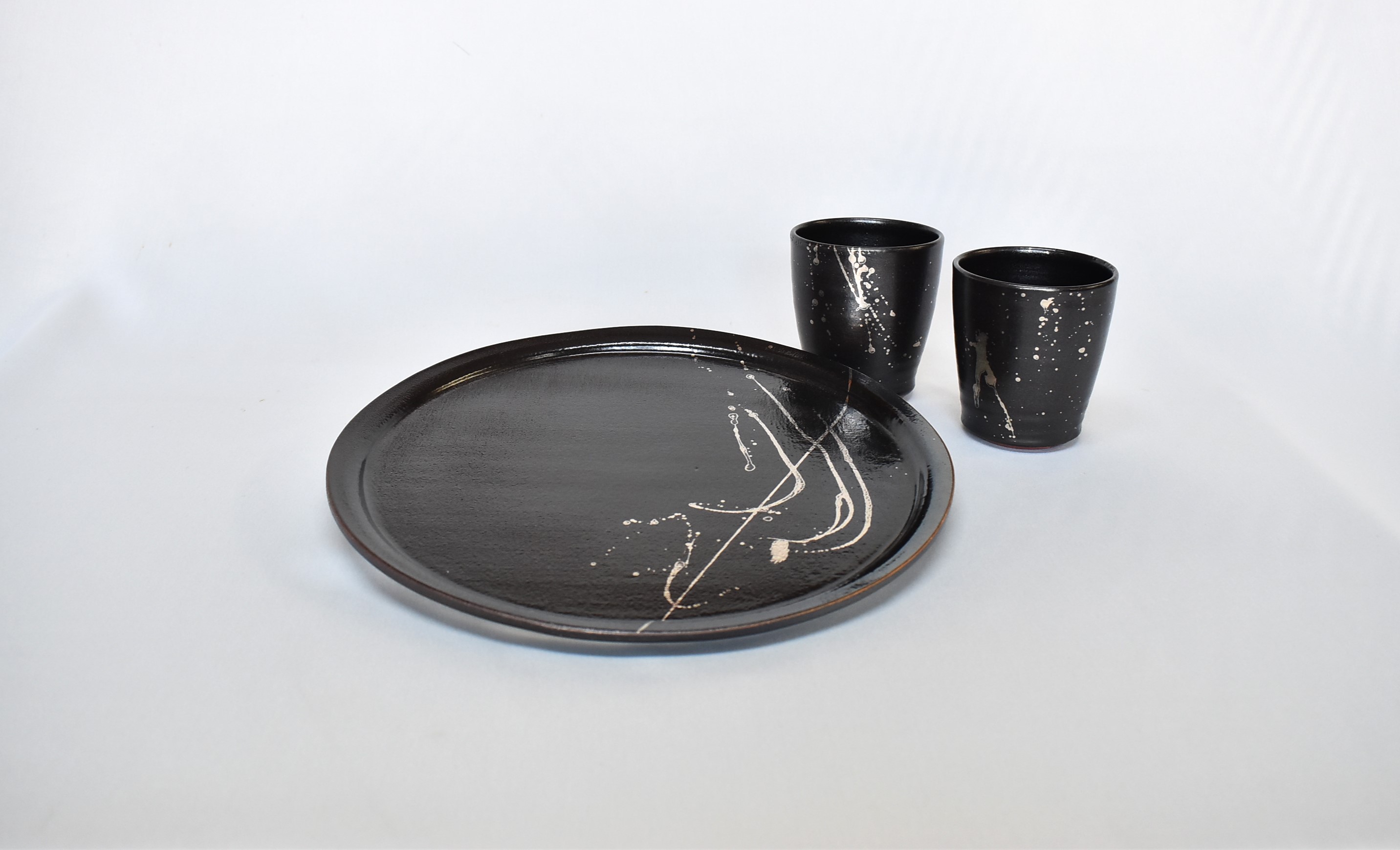 萩焼　銀彩ブラックカップ＆プレート皿セット｜HGH00021