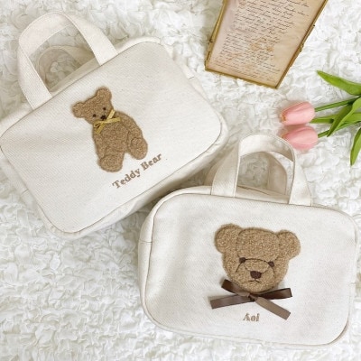 お名前刺繍入り もこもこテディベア おむつポーチ