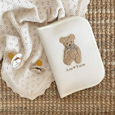 お名前刺繍入り もこもこテディベア 母子手帳ケース