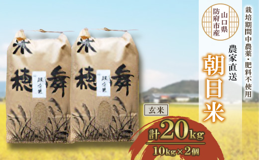 栽培期間中農薬・肥料不使用で作った朝日米　玄米20kg