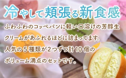 AX01 冷やしパンコッペ10個詰め合わせ プレーン いちご チョコ 抹茶 黒ゴマ クリームパン
