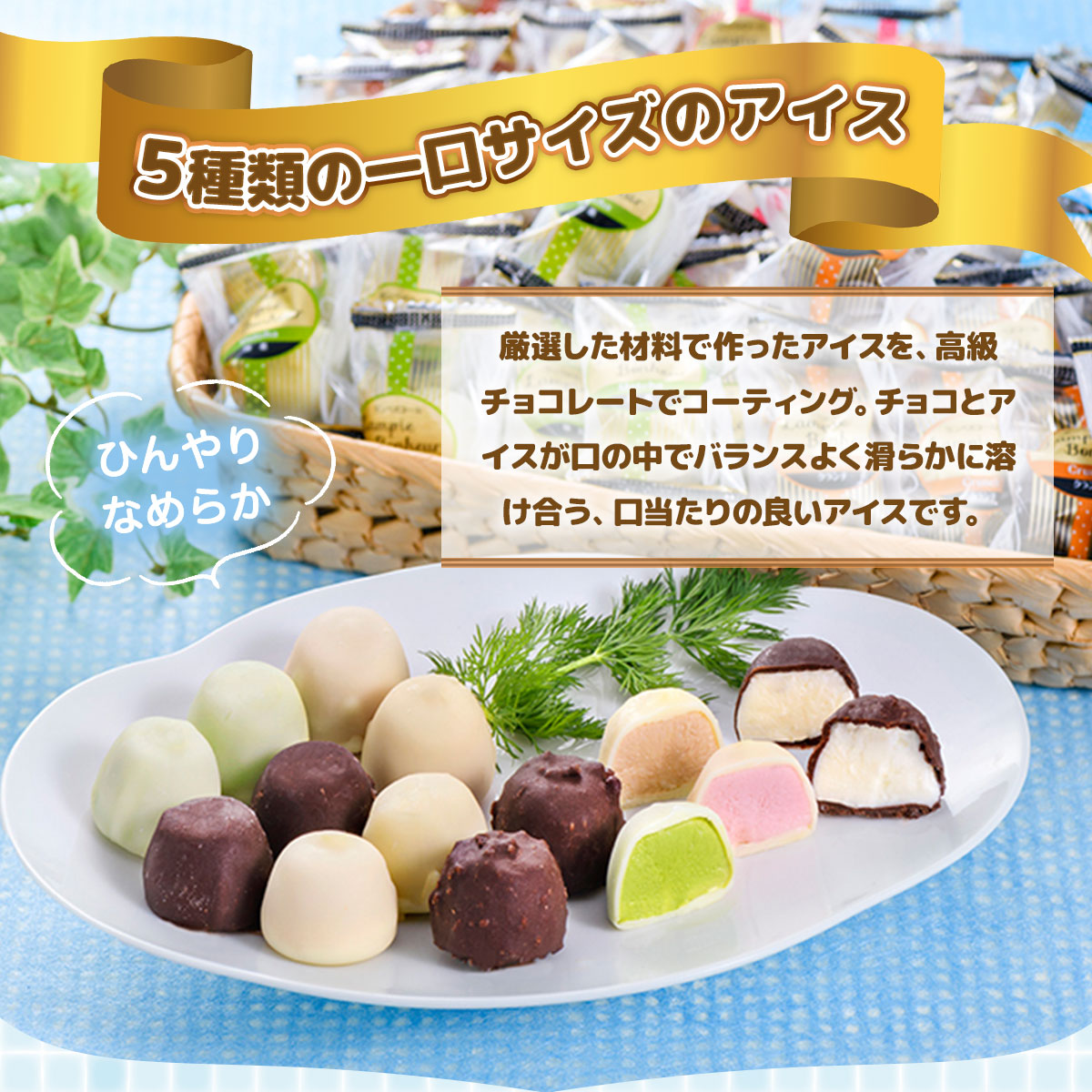 【製造終了】A002 チョコアイスボールセット（65粒入） 5種類×13個 バニラ ストロベリー コーヒー クランチ 抹茶