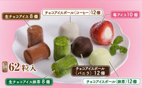 A005 一口アイスセット デラックス（62粒入） 苺アイス 生チョコアイス 抹茶生チョコアイス チョコアイスボール バニラ コーヒー 抹茶 一口アイス