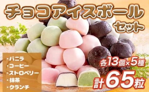 A002 チョコアイスボールセット（65粒入） 5種類×13個 バニラ ストロベリー コーヒー クランチ 抹茶
