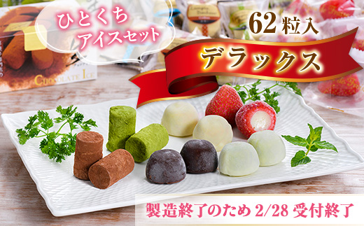 A005 【2/28受付終了】 一口アイスセット デラックス（62粒入） 苺アイス 生チョコアイス 抹茶生チョコアイス チョコアイスボール バニラ コーヒー 抹茶 一口アイス