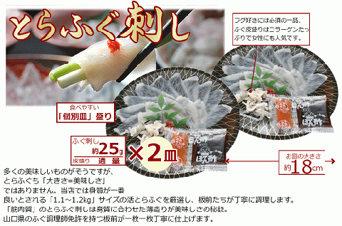 お中元ギフト 【仙崎 】とらふぐ刺身1人前×2皿 ふぐ皮湯引き ポン酢・赤おろし ふぐの天ぷら6枚 プレゼント 贈り物 季節限定 きらく 長門市(10047)