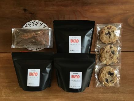 (1281)自家焙煎珈琲　オリジナル　豆　手作り　フルーツケーキ　アメリカンクッキー　詰め合わせ（中煎り豆600ｇ、フルーツケーキ1本、クッキー3枚）