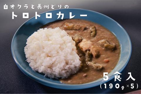 カレー 白オクラカレー 長州どり トロトロカレー ご当地カレー 5箱セット 5食 190g 希少野菜 長門市 オリジナルカレー(10030)