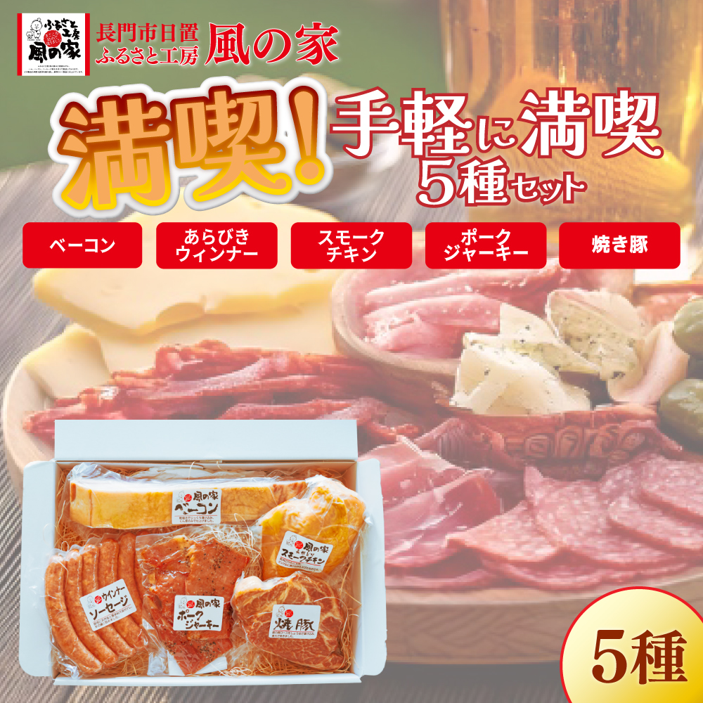 手軽に満喫5種 Bセット【詰め合わせ ギフト 日置 ベーコン ウインナー 詰合せ ジャーキー 贈り物 長門市 おつまみ BBQ 手作り】(1225)