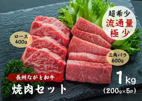 長州ながと和牛「三角バラ焼き肉用・ロース焼肉用」600g(200g×3パック)+400g(200g×2パック) 合計1kg[牛肉 肉 お肉 焼き肉 焼肉 焼肉用 小分け 希少 ギフト 贈り物 和牛 牛 ながと和牛 長門市](1406)