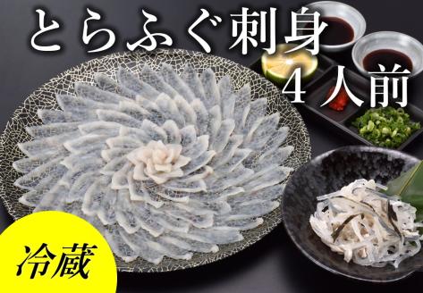 (1363)ふぐ刺身 冷蔵 4人前 てっさ ふぐ刺し とらふぐ 刺身 (とらふぐ刺身130g ふぐ皮湯引き80g ポン酢・薬味付き) きらく 長門市 配送日指定可能 日時指定可能