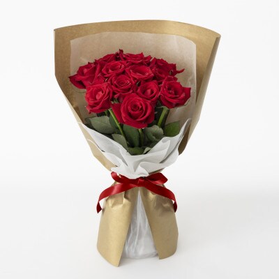 ホシファーム　届いた姿でそのまま飾れるスタンディング薔薇ブーケ　ルージュ12本【配送不可地域：離島】