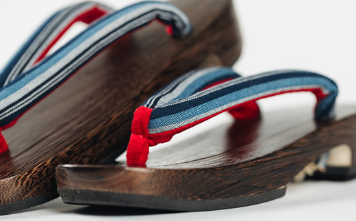 柳井縞鼻緒の下駄(女性用)、巾着セット【Lサイズ】