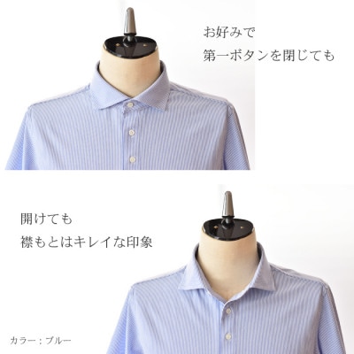 【ヨシダシャツ】ヘアラインストライプ半袖ポロシャツ SPKB24-072 サックス・Mサイズ