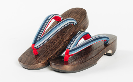 柳井縞鼻緒の下駄(女性用)、巾着セット【Lサイズ】