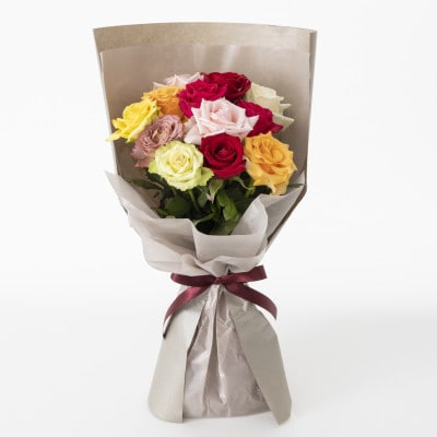 ホシファーム　届いた姿でそのまま飾れるスタンディング薔薇ブーケ　カラフル12本【配送不可地域：離島】