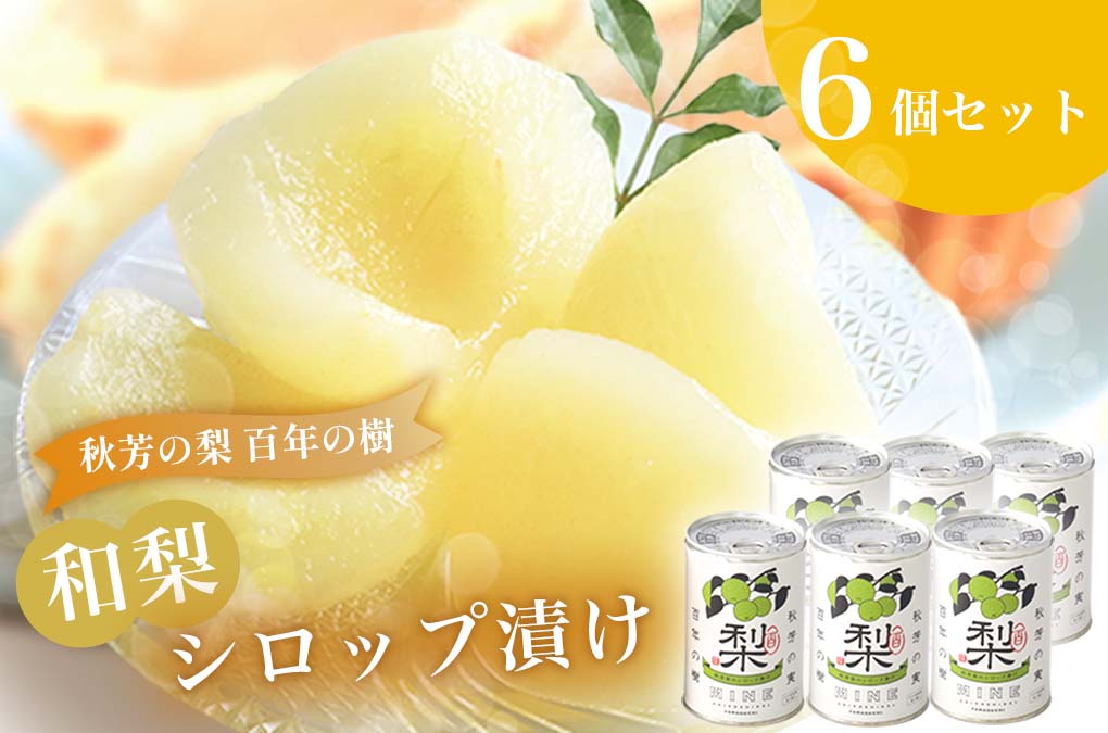 おいしい梨をいつでも 和梨のシロップ漬け 6個セット ( 秋芳の実 梨 百年の樹 ) | 梨 なし 秋芳梨 果実 フルーツ くだもの 果物 梨缶 缶詰 缶 シロップ 特産品 美祢市 山口 美祢 秋芳 秋芳町 お菓子 加工品 スイーツ