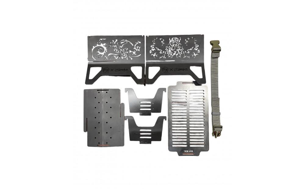 焚火台《火樹銀花》+《風林火山》200サイズ(塗装無し)調理用鉄板付