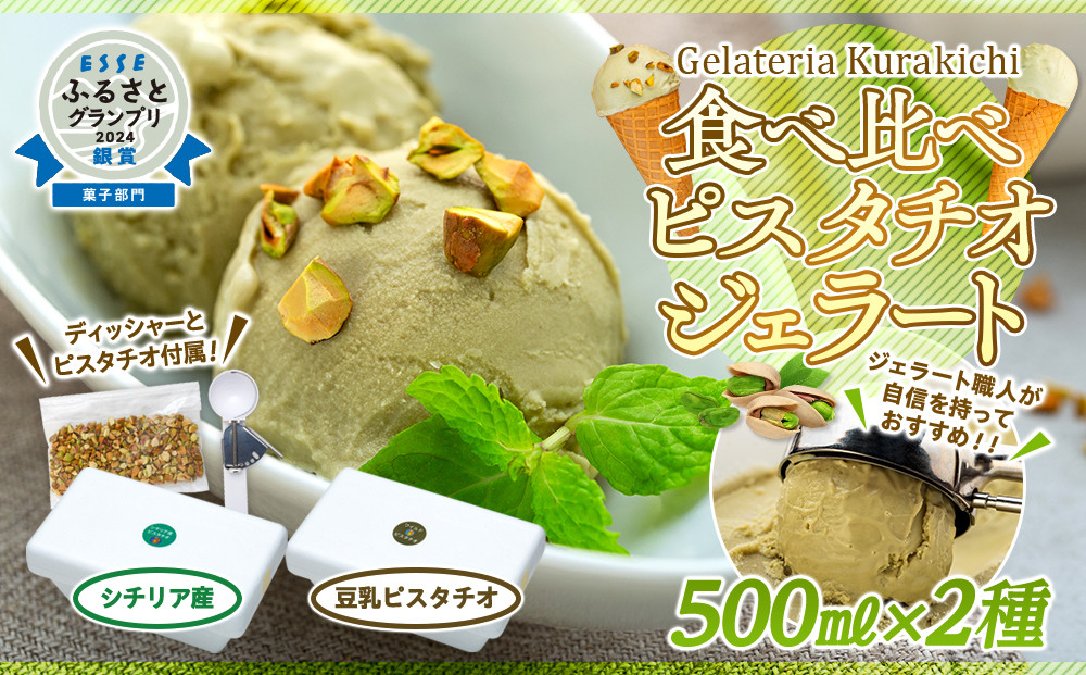 【数量限定】ジェラート 500ml×2種 食べ比べ シチリア産 ピスタチオ 豆乳ピスタチオ【大容量 アイス 業務用 セット スイーツ 人気 デザート 冷凍 氷菓子 合計 1リットル 家族 ファミリーサイズ イタリア】