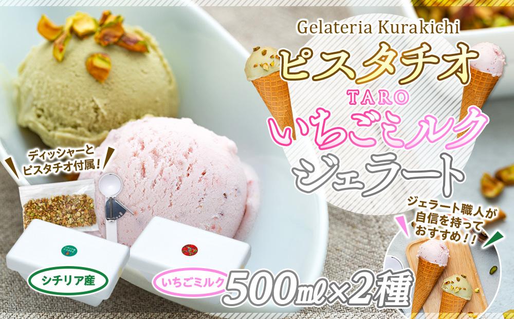 【数量限定】ジェラート 500ml×2種 食べ比べ  シチリア産 ピスタチオ TAROいちごミルク【大容量 アイス 業務用 セット 合計 1リットル スイーツ 人気 デザート 冷凍 氷菓子 家族 ファミリーサイズ 苺】