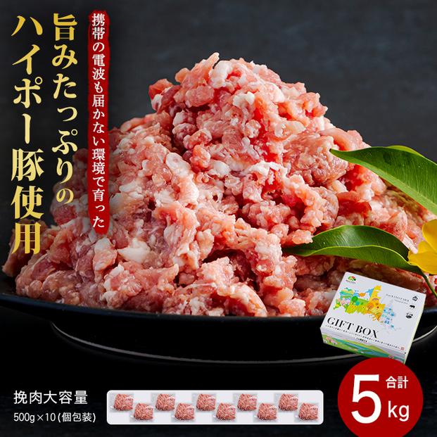 山口県産豚挽肉500ｇ×10パック小分けセット│携帯の電波も届かない環境で育った旨みたっぷりのハイポー豚