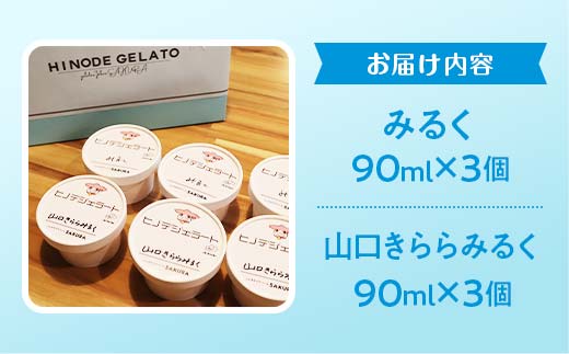 大人気！ヒノデジェラートセット 計6個 2種×各3個 みるく 山口きららみるく ジェラート 食べ比べ セット ミルク 牛乳 山口きらら牛乳 アイスクリーム デザート ご当地 グルメ 食品 F6L-970