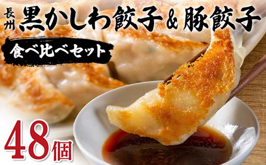 長州黒かしわ餃子＆豚餃子 食べ比べセット 48個入り 手作り 生餃子 餃子 国産野菜 冷凍 化学調味料不使用 化学調味料無添加 らいちの餃子 黒かしわ 長州黒かしわ F6L-954 48個入り