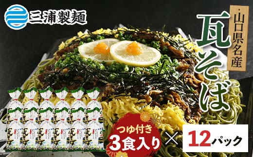 みうらの瓦そば3食入り つゆ付き 12パックセット 蕎麦 そば 瓦そば つゆ セット 抹茶 蒸し麺 麺 麺類 食品 F6L-035