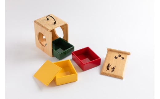 【限定1個】遊山箱三段重（寄木入り・阿波おどり彫り入り）