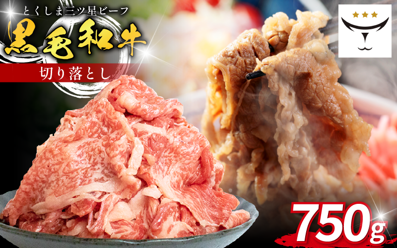 牛肉 切り落とし 750g 国産 黒毛和牛 とくしま三ツ星ビーフ 徳島県産 ブランド 和牛 ビーフ 焼肉 炒め物 煮込み 焼き すき焼き 煮物 カレー 料理 使いやすい 時短 お祝い ギフト 贈り物 プレゼント 徳島 肉の藤原