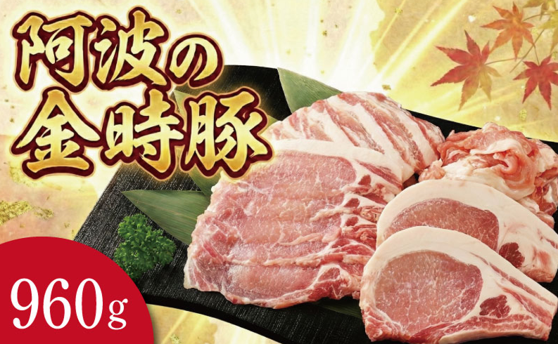 阿波の金時豚 詰め合わせ セット 960g 豚肉 ロース 焼き肉 バラ 切り落とし しゃぶしゃぶ アリ 小分け 金時 とんかつ ご飯 ふるさと お歳暮 年 冷凍 徳島 阿波