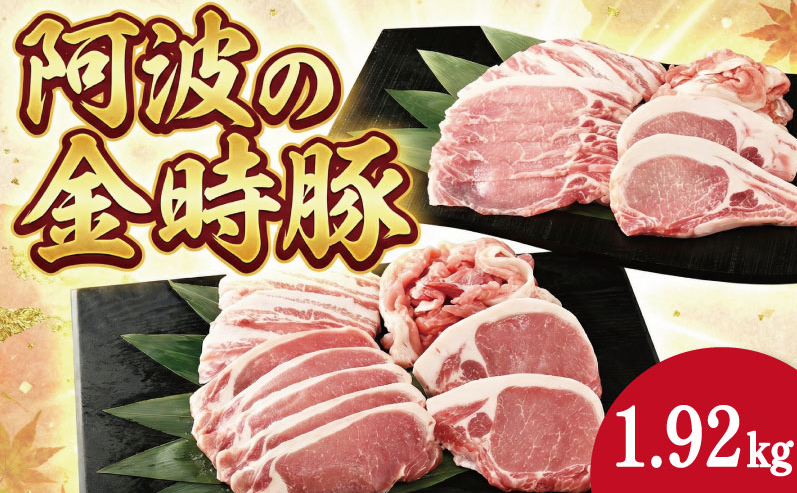 阿波の金時豚 詰め合わせ セット 1.92kg 豚肉 ロース 焼き肉 バラ 切り落とし しゃぶしゃぶ アリ 小分け 金時 とんかつ ご飯 ふるさと お歳暮 年 冷凍 徳島 阿波