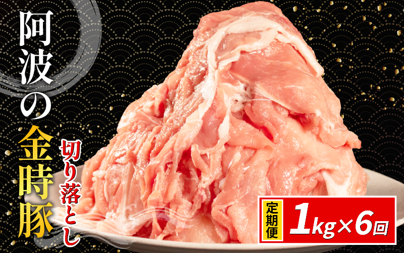 阿波の金時豚 豚肉 切り落とし 定期便 6回 1kg (500g×2) ブランド豚 金時豚 小分け 真空パック 冷凍 国産 赤身 ウデ モモ 生姜焼き 野菜炒め 豚汁 豚丼 中華炒め 豚こま 鍋 ポークカレー カレー 肉じゃが 回鍋肉 内祝い ギフト 贈り物 冷凍 徳島 阿波