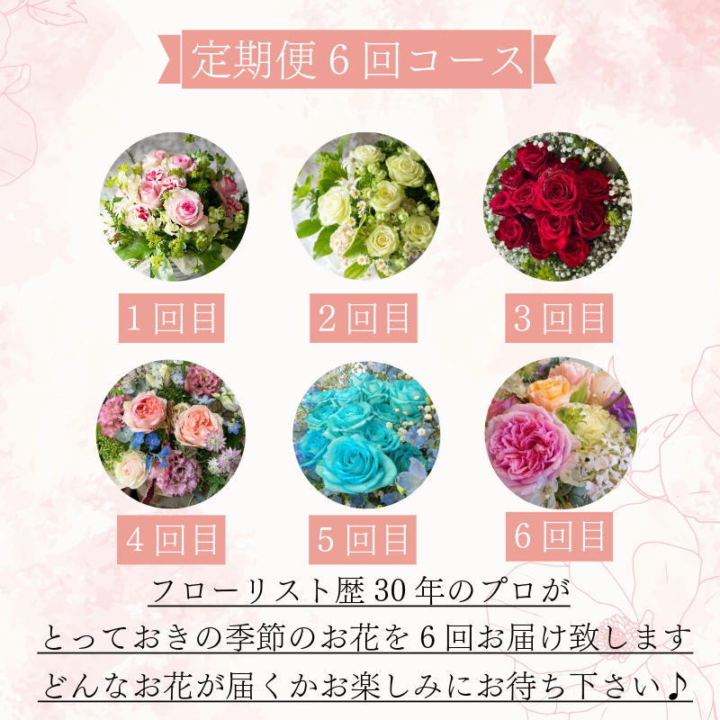 お花 定期便 年 6回 毎月届く季節のブーケ＆フラワーアレンジメント　手作りカード付き ※北海道・沖縄・東北の一部・離島への配送不可(大人気生花 人気生花 ギフト生花 贈答用生花 記念日生花 定期)