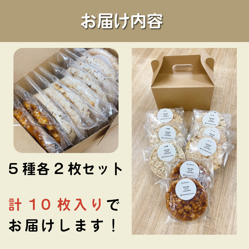 玄米 ライスクラッカー 5種（計10枚） 玄米 煎餅 グルテンフリー ポンせんべい 国産米 米 おやつ 朝食 ダイエット 食品 栄養 食物繊維 美容 健康 置き換え 軽食 小松島市 備蓄 災害