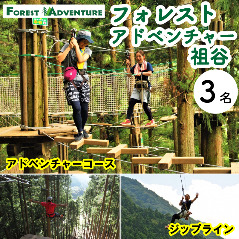 フォレストアドベンチャー祖谷 3名 アドベンチャーコース 利用券 ジップライン