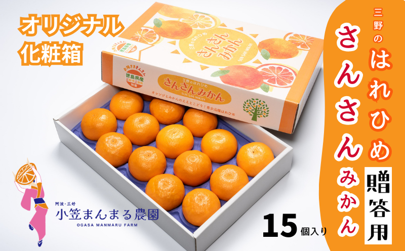 【先行予約】2025年12月解禁日より順次発送！小笠まんまる農園の贈答用『三好・三野産はれひめ（ＳＵＮＳＡＮみかん）2L 15個 化粧箱入り』　※50セット限定